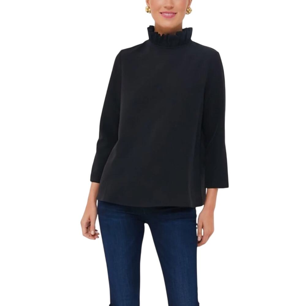 Tuckernuck Black Ruffle Mock-Neck Blouse
